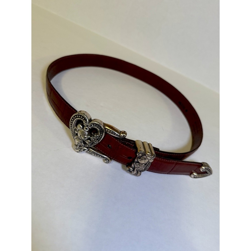Brighton Disney Mickey Minnie Brown Leather Belt, Silver Heart Buckle Sz 26